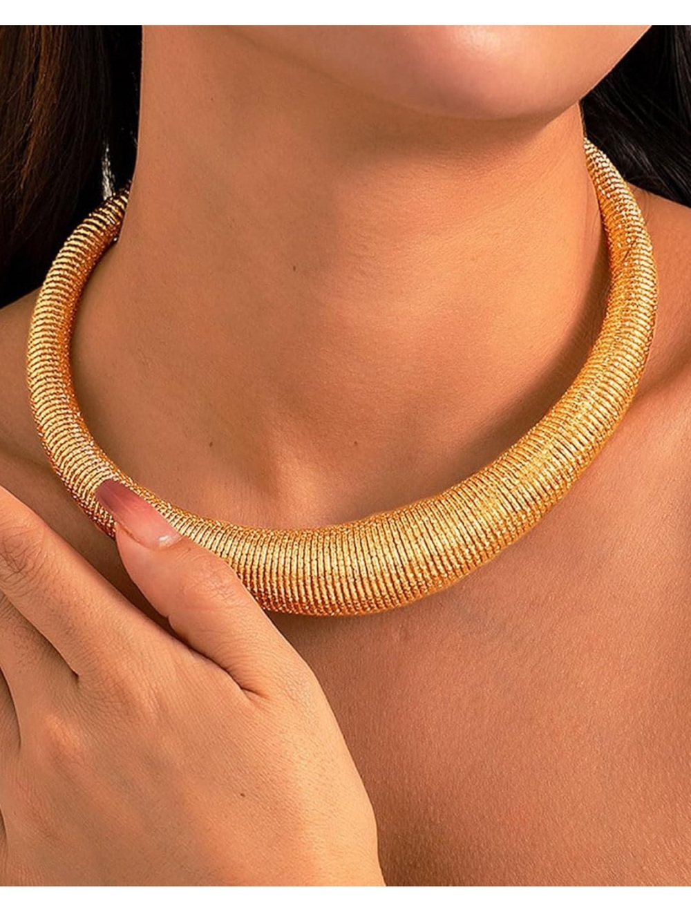 Gold Tubular Collar Necklace - Women Jewelry